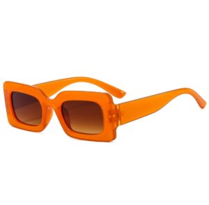 ikanoo retro rectangle sunglasses for women vintage 90’s candy color sunglasses square frame y2k eyewear (orange)