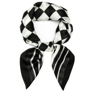 nasoperfect 27 inch silk feeling scarf square hair scarf satin head scarf fashion checkerboard print neck scarfs for women black and white