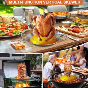 Al Pastor Skewer for Grill, Stainless Steel Vertical Skewer, Brazilian Vertical Spit Stand with 3 Removable Spikes(8”/10"/12”)& Brushes, for Tacos Al Pastor, Shawarma Kebabs Smoker Oven BBQ Dishes