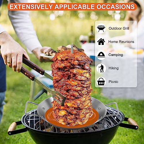 Al Pastor Skewer for Grill, Stainless Steel Vertical Skewer, Brazilian Vertical Spit Stand with 3 Removable Spikes(8”/10"/12”)& Brushes, for Tacos Al Pastor, Shawarma Kebabs Smoker Oven BBQ Dishes