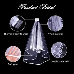 Amaxiu Short Wedding Bridal Veil with Comb, 2 Tier Tulle Bride Veil Elbow Length Wedding Veil Ribbon Edge 60-80cm/23-31in