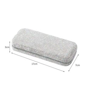 Unisex Bling Diamond-Encrusted Hard Portable Protective Shell Eyeglasses Cases for Women Men with Cleaning Cloth (Silver)