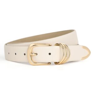 JASGOOD Women Leather Belt Gold Buckle Ladies Elegant Faux Leather Waist Belt for Jeans Pants