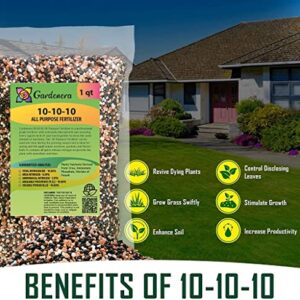 All-Purpose Planting and Growing Food 10-10-10 Fertilizer by Gardenera - Boost Your Garden's Growth - 2 Quart