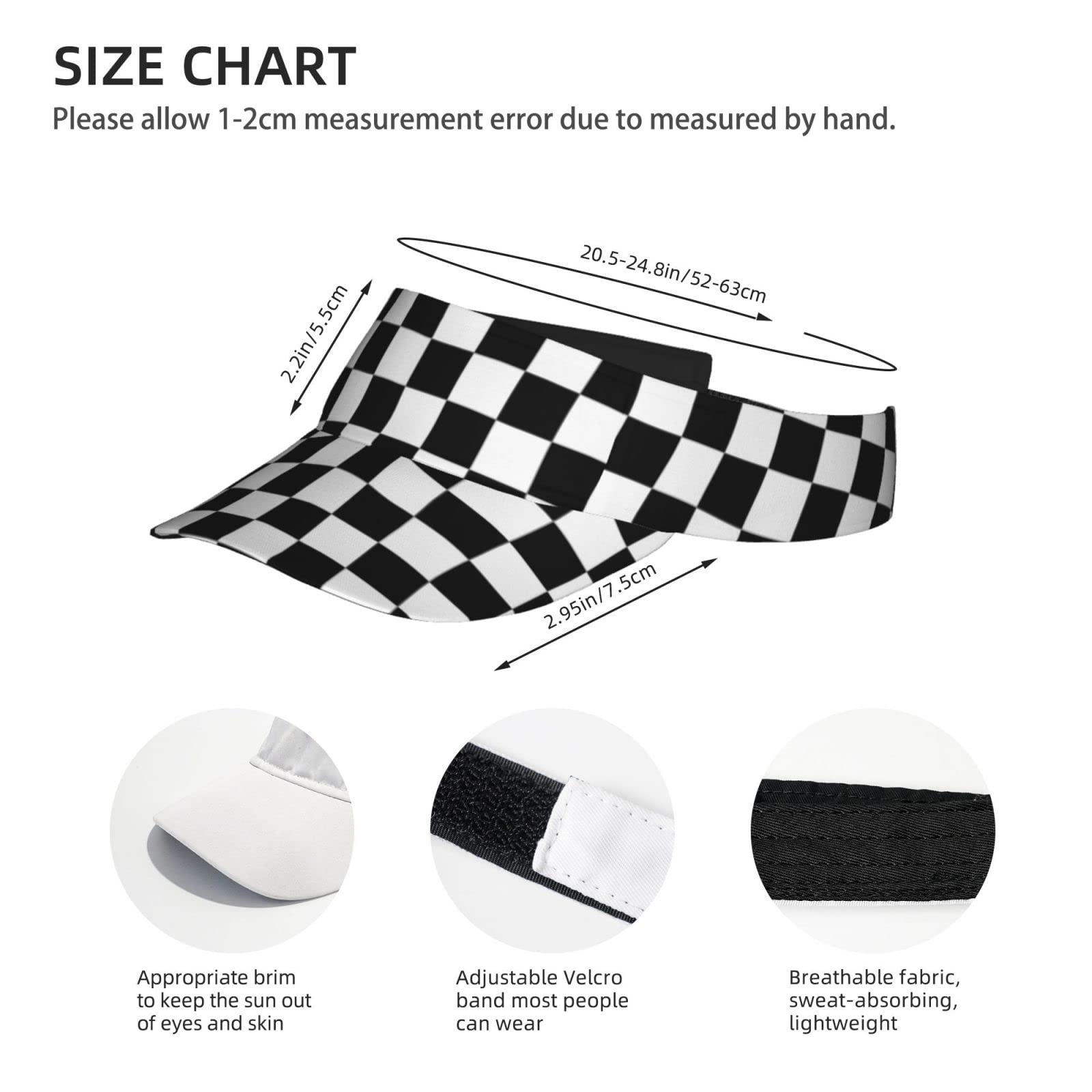 LOGMOR Black White Race Checkered Flag Pattern Sunscreen Visor Hats for Women & Men, Sport Empty Top Baseball Sun Cap, Tennis Visor, Golf Visor