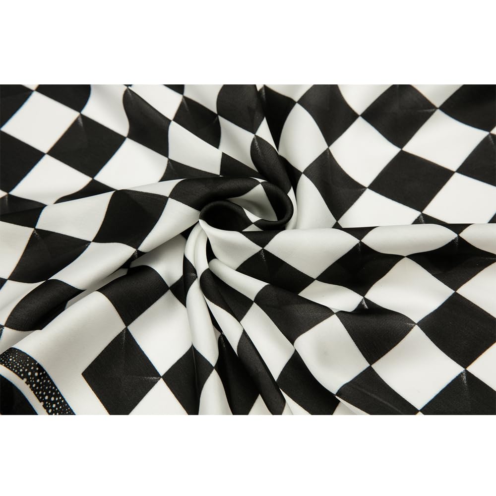 NaSoPerfect 27 inch Silk Feeling Scarf Square Hair Scarf Satin Head Scarf Fashion Checkerboard Print Neck Scarfs for Women Black and White