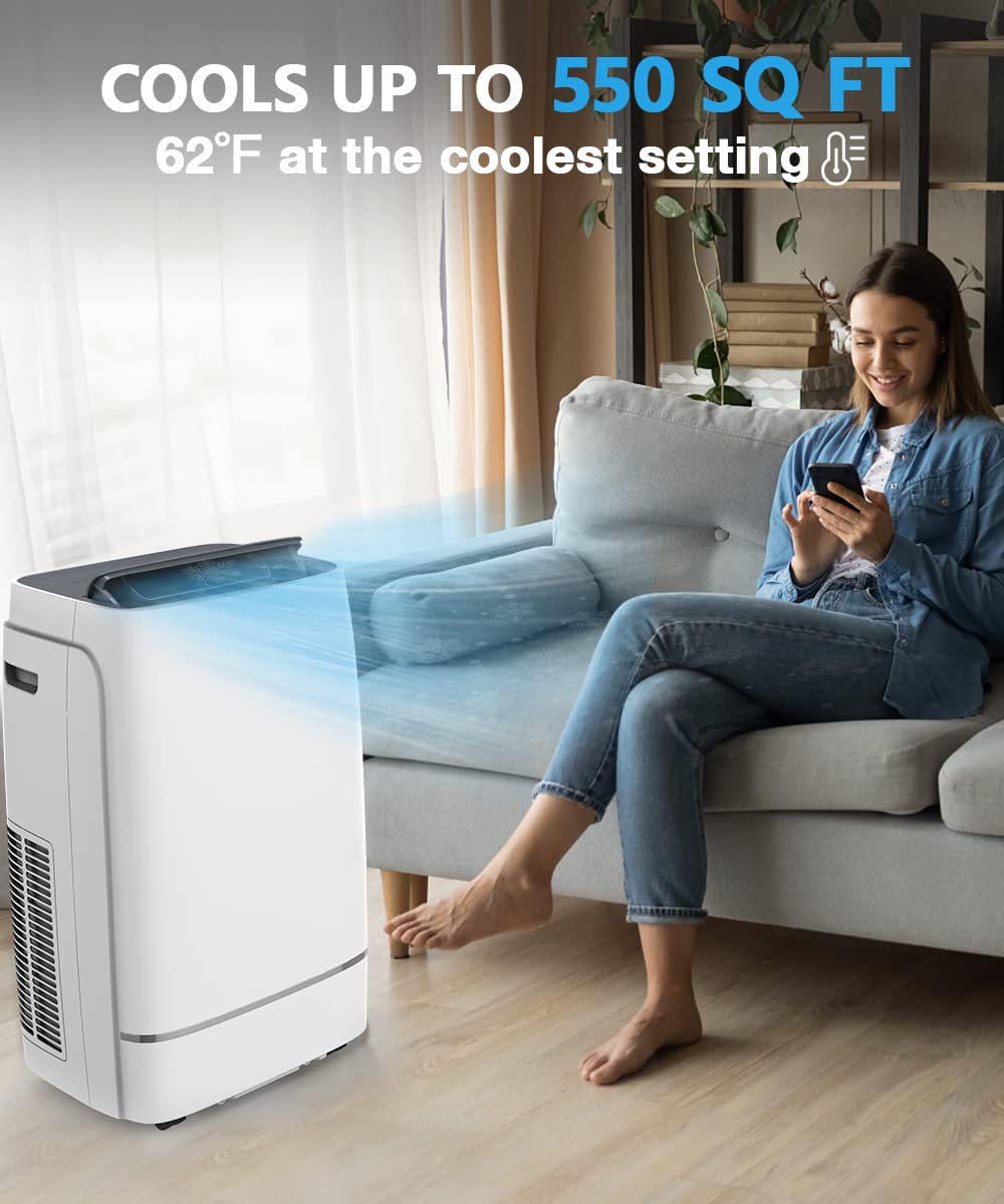 Joy Pebble Portable Air Conditioner, 12000 BTU for Room up to 550 sq. ft, Dehumidifier & Fan, Portable AC with 3 Fan Speeds, Automatic Louver Sweep,24H Timer, Remote Control, ECO