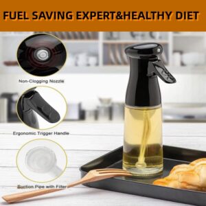 Oil Sprayer for Cooking, 220ml Glass Olive Oil Sprayer Mister with Brush, Olive Oil Vinegar Spritzer Sprayer Bottles Oil Dispenser for Kitchen, Widely Used for Air Fryer, Salad, Baking, BBQ, Black