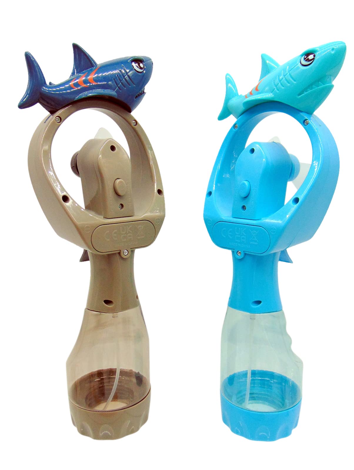 Shark Misting Spray Bottle Fan Kids Personal Cooling Mist Portable Handheld Humidifier Powered Fans with Mist for Boys or Girls, Set of 2