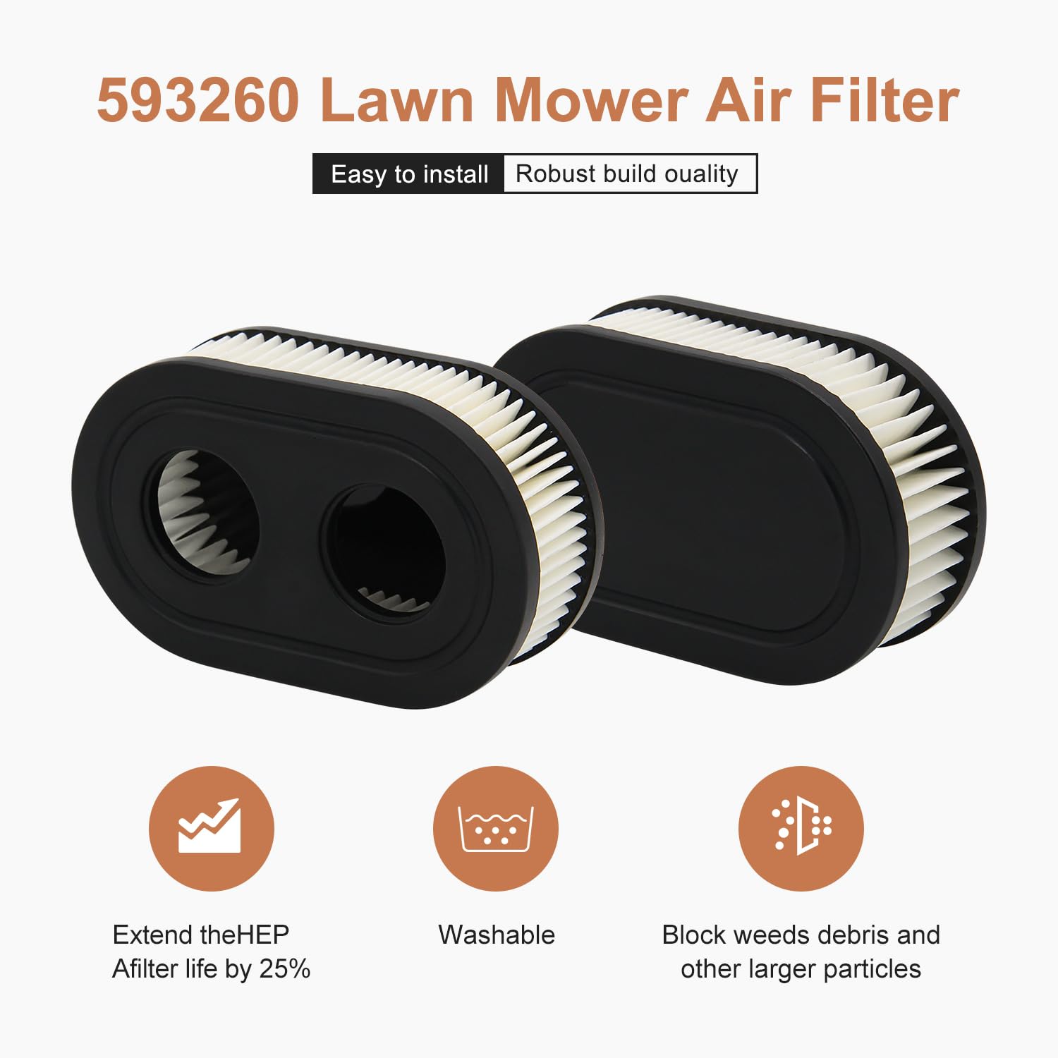 593260 Lawn Mower Air Filter Fit for 593260 798452 334404 Series Engine 550E 500EX 550EX 625 575EX 4247 5432 5432K 09P00 09P702 Lawn Mower Air Filter Mower Series Engine Accessories - 2 Pack