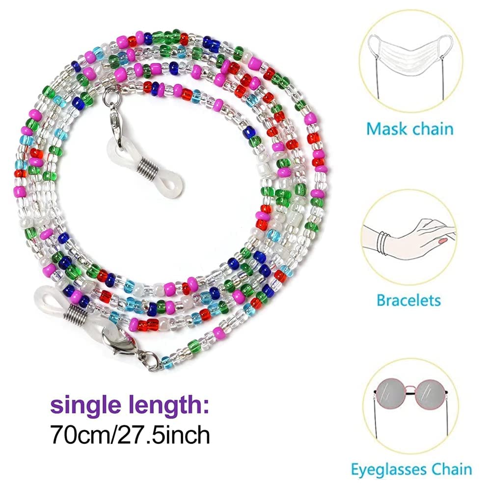 8 Pcs Beaded Eyeglass Chains for Women & Girls, Multifunction Colorful Mask Glasses Lanyard Sunglass Holder Strap Around Neck,Bead Holders Face Mask Chains Clamp Necklace Strap with Eyeglass Loop