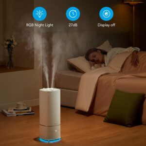 GoveeLife Humidifiers for Bedroom, 6L Top Fill Cool Mist Humidifier for Large Room, Auto Mode, Adjustable Mist, Quiet Sleep Mode, WiFi Smart Air Humidifier with RGB for Baby, Plants, Work with Alexa