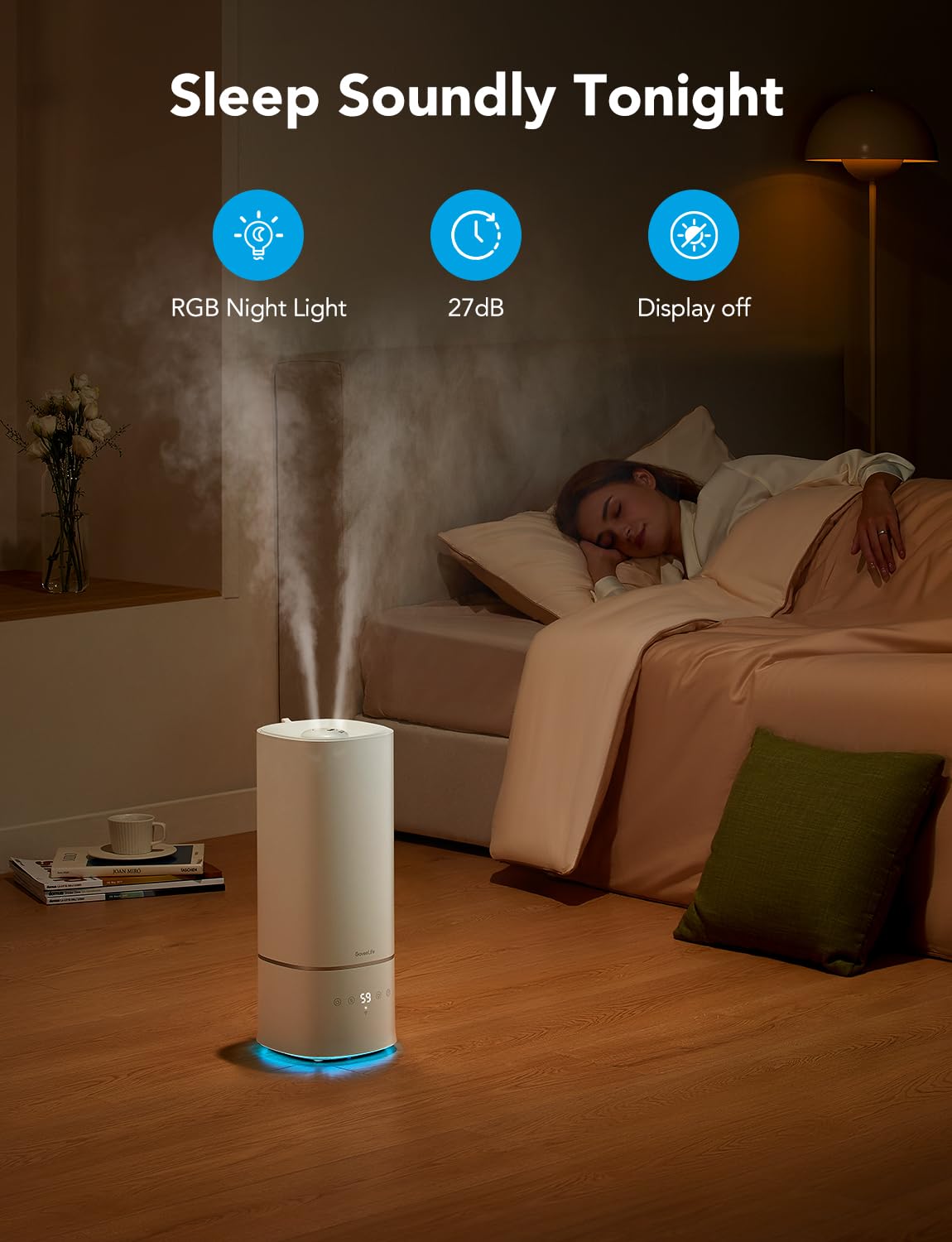 GoveeLife Humidifiers for Bedroom, 6L Top Fill Cool Mist Humidifier for Large Room, Auto Mode, Adjustable Mist, Quiet Sleep Mode, WiFi Smart Air Humidifier with RGB for Baby, Plants, Work with Alexa