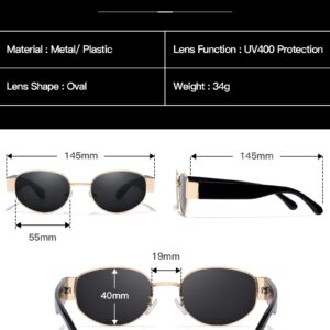 SODQW Retro Oval Sunglasses for Women, 90s Vintage Designer Ladies Shades Trendy Fashion Sun Glasses