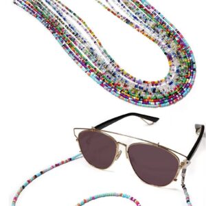 8 Pcs Beaded Eyeglass Chains for Women & Girls, Multifunction Colorful Mask Glasses Lanyard Sunglass Holder Strap Around Neck,Bead Holders Face Mask Chains Clamp Necklace Strap with Eyeglass Loop