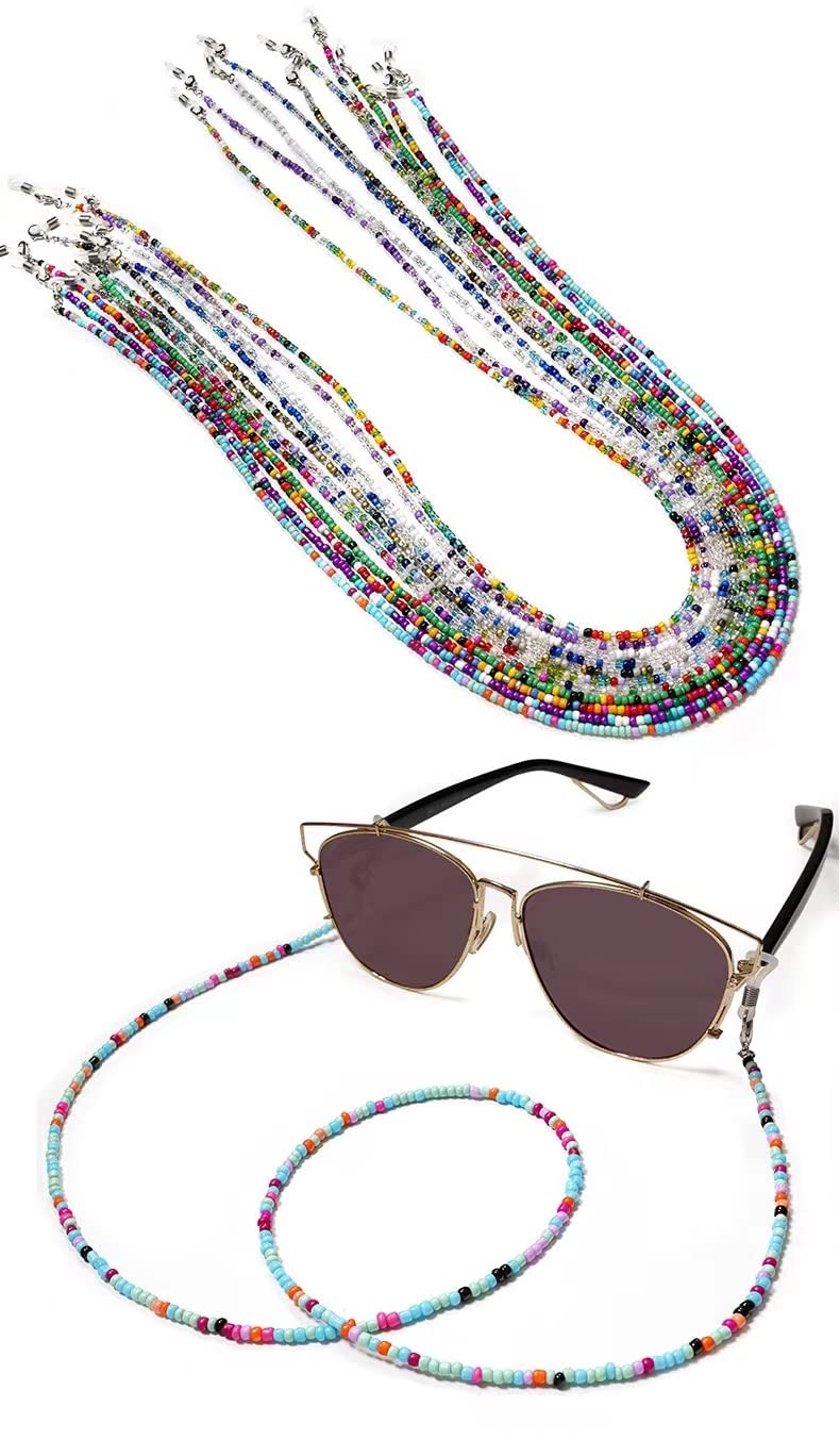 8 Pcs Beaded Eyeglass Chains for Women & Girls, Multifunction Colorful Mask Glasses Lanyard Sunglass Holder Strap Around Neck,Bead Holders Face Mask Chains Clamp Necklace Strap with Eyeglass Loop