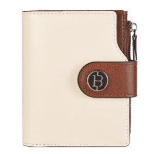 bostanten women leather wallet small rfid blocking bifold zipper pocket wallet card case with id window beige