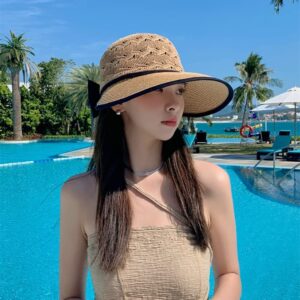 Wide Brim Beach Hats for Women Breathable Sun Hat Bucket Hat Sun Visors Fishing Cap for Travel Picnic Outdoor Summer 2024 Khaki