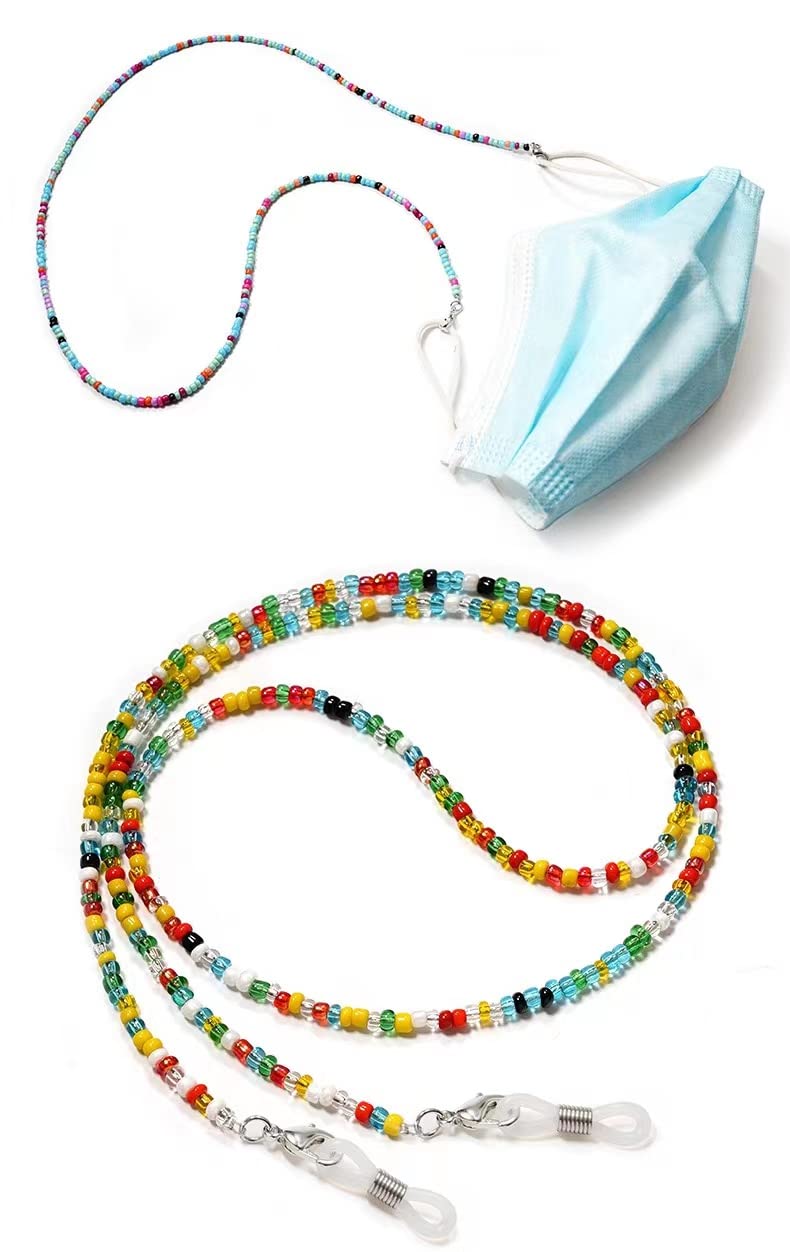 8 Pcs Beaded Eyeglass Chains for Women & Girls, Multifunction Colorful Mask Glasses Lanyard Sunglass Holder Strap Around Neck,Bead Holders Face Mask Chains Clamp Necklace Strap with Eyeglass Loop