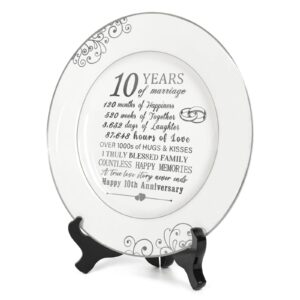 Urllinz 10th Anniversary Plate with Platinum Foil-10 Year Anniversary Wedding Gifts for Her Couples,Happy Tin Anniversary Wedding Gifts for Him,10th Anniversary Ideas Decorations,Ceramic 9 Inch