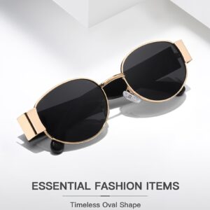 SODQW Retro Oval Sunglasses for Women, 90s Vintage Designer Ladies Shades Trendy Fashion Sun Glasses