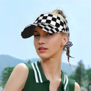 LOGMOR Black White Race Checkered Flag Pattern Sunscreen Visor Hats for Women & Men, Sport Empty Top Baseball Sun Cap, Tennis Visor, Golf Visor