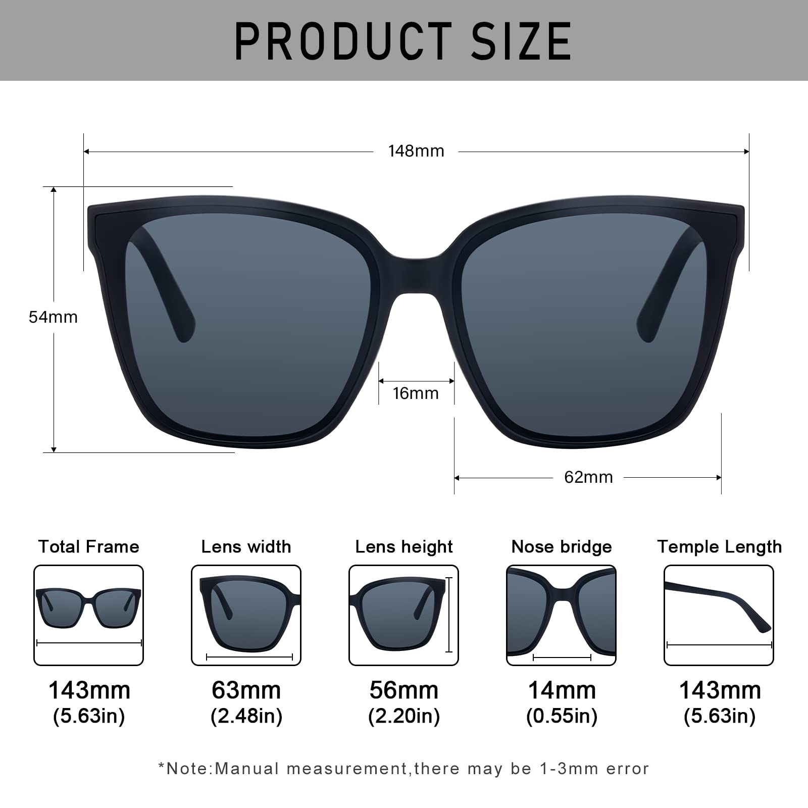 Dollger Retro Oversized Square Sunglasses for Women Men Trendy Classic Style Sun Glasses UV400 Protection