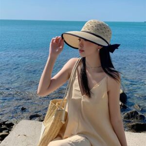 Wide Brim Beach Hats for Women Breathable Sun Hat Bucket Hat Sun Visors Fishing Cap for Travel Picnic Outdoor Summer 2024 Khaki