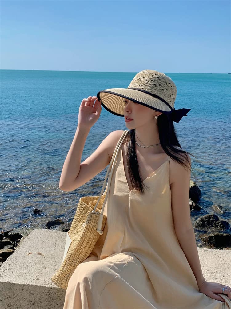 Wide Brim Beach Hats for Women Breathable Sun Hat Bucket Hat Sun Visors Fishing Cap for Travel Picnic Outdoor Summer 2024 Khaki