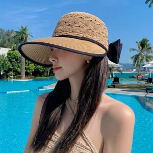 Wide Brim Beach Hats for Women Breathable Sun Hat Bucket Hat Sun Visors Fishing Cap for Travel Picnic Outdoor Summer 2024 Khaki