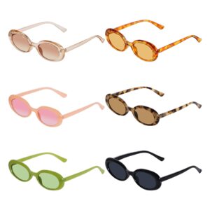 obmwang 6 Pieces Retro Oval Sunglasses for Women Vintage Trendy Narrow Sunglasses 90s Sunglasses Polarized UV400 Protection