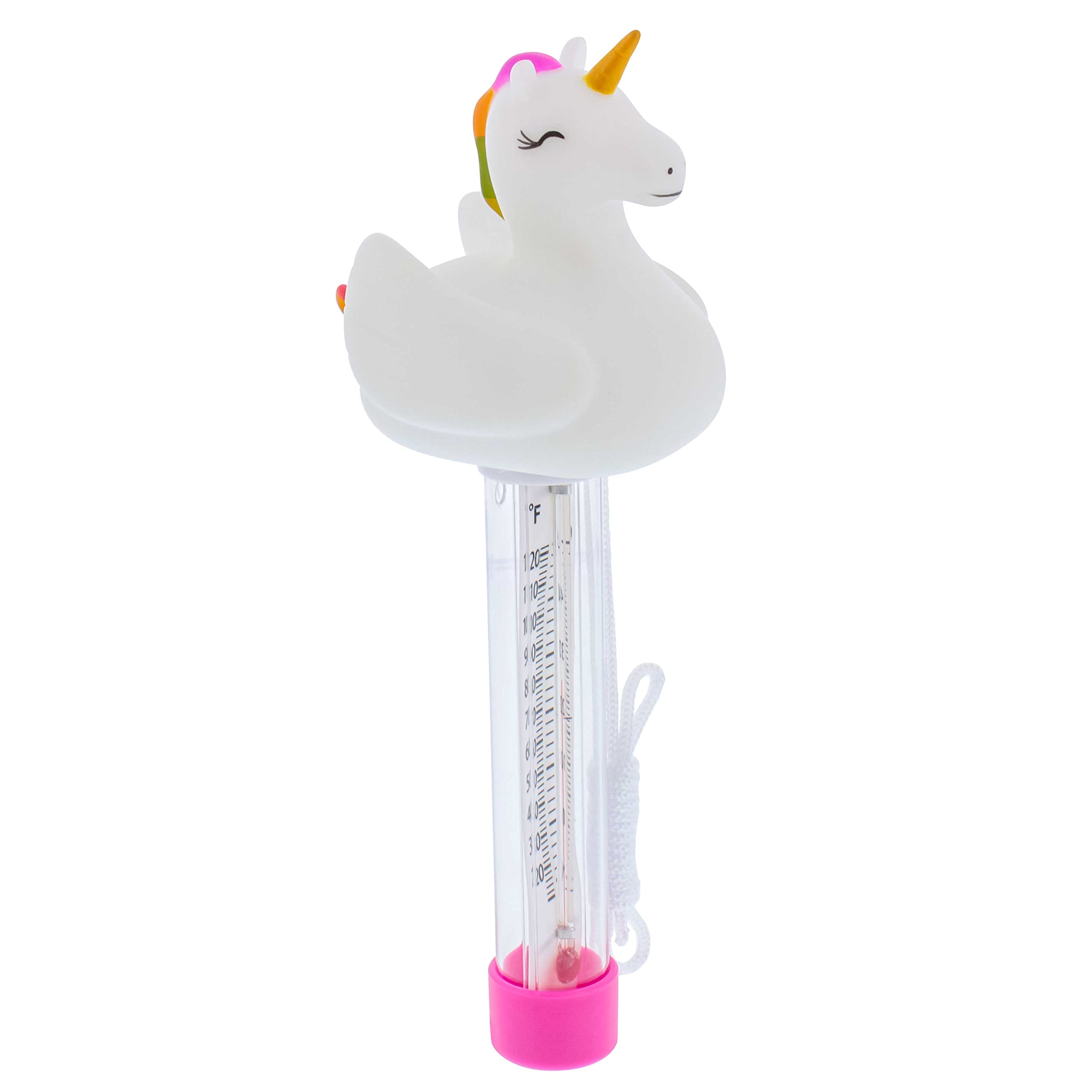 U.S. Pool Supply Floating Unicorn Thermometer - Easy to Read Temperature Display, Measures up to 120° Fahrenheit & 50° Celsius, Swimming Pools, Spas, Kids Pools, Cute Fun Pink Animal Pet Float Tether