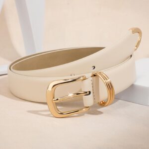 JASGOOD Women Leather Belt Gold Buckle Ladies Elegant Faux Leather Waist Belt for Jeans Pants