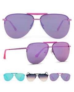 diff tahoe oversized aviator sunglasses for women uv400 protection, pink rush metallic + pink rush mirror