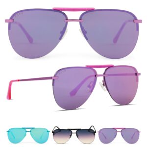 DIFF Tahoe Oversized Aviator Sunglasses for Women UV400 Protection, Pink Rush Metallic + Pink Rush Mirror