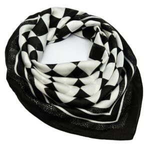 NaSoPerfect 27 inch Silk Feeling Scarf Square Hair Scarf Satin Head Scarf Fashion Checkerboard Print Neck Scarfs for Women Black and White