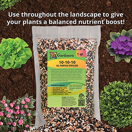 All-Purpose Planting and Growing Food 10-10-10 Fertilizer by Gardenera - Boost Your Garden's Growth - 2 Quart