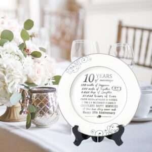 Urllinz 10th Anniversary Plate with Platinum Foil-10 Year Anniversary Wedding Gifts for Her Couples,Happy Tin Anniversary Wedding Gifts for Him,10th Anniversary Ideas Decorations,Ceramic 9 Inch