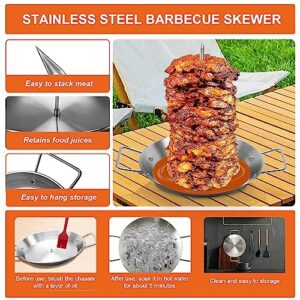 Al Pastor Skewer for Grill, Stainless Steel Vertical Skewer, Brazilian Vertical Spit Stand with 3 Removable Spikes(8”/10"/12”)& Brushes, for Tacos Al Pastor, Shawarma Kebabs Smoker Oven BBQ Dishes