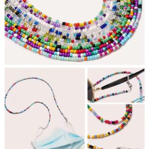 8 Pcs Beaded Eyeglass Chains for Women & Girls, Multifunction Colorful Mask Glasses Lanyard Sunglass Holder Strap Around Neck,Bead Holders Face Mask Chains Clamp Necklace Strap with Eyeglass Loop