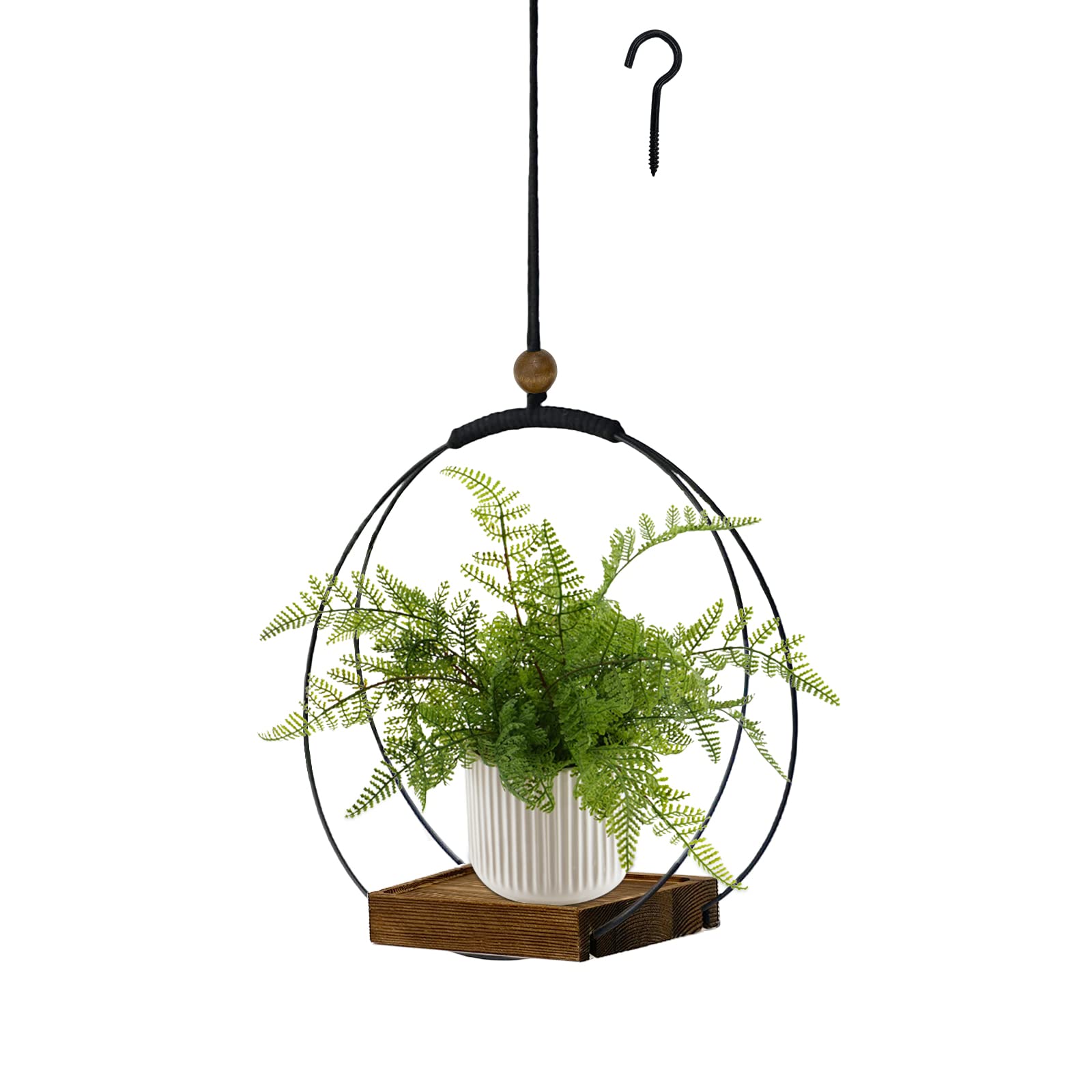 hismocal Hanging Planters for Indoor Plants, Black Plant Hanger Indoor with Sturdy Wood Base, Modern Boho Macrame Plant Hanger, Hanging Wall Ceiling Window Home Decor (Plants/Pots Not Included)