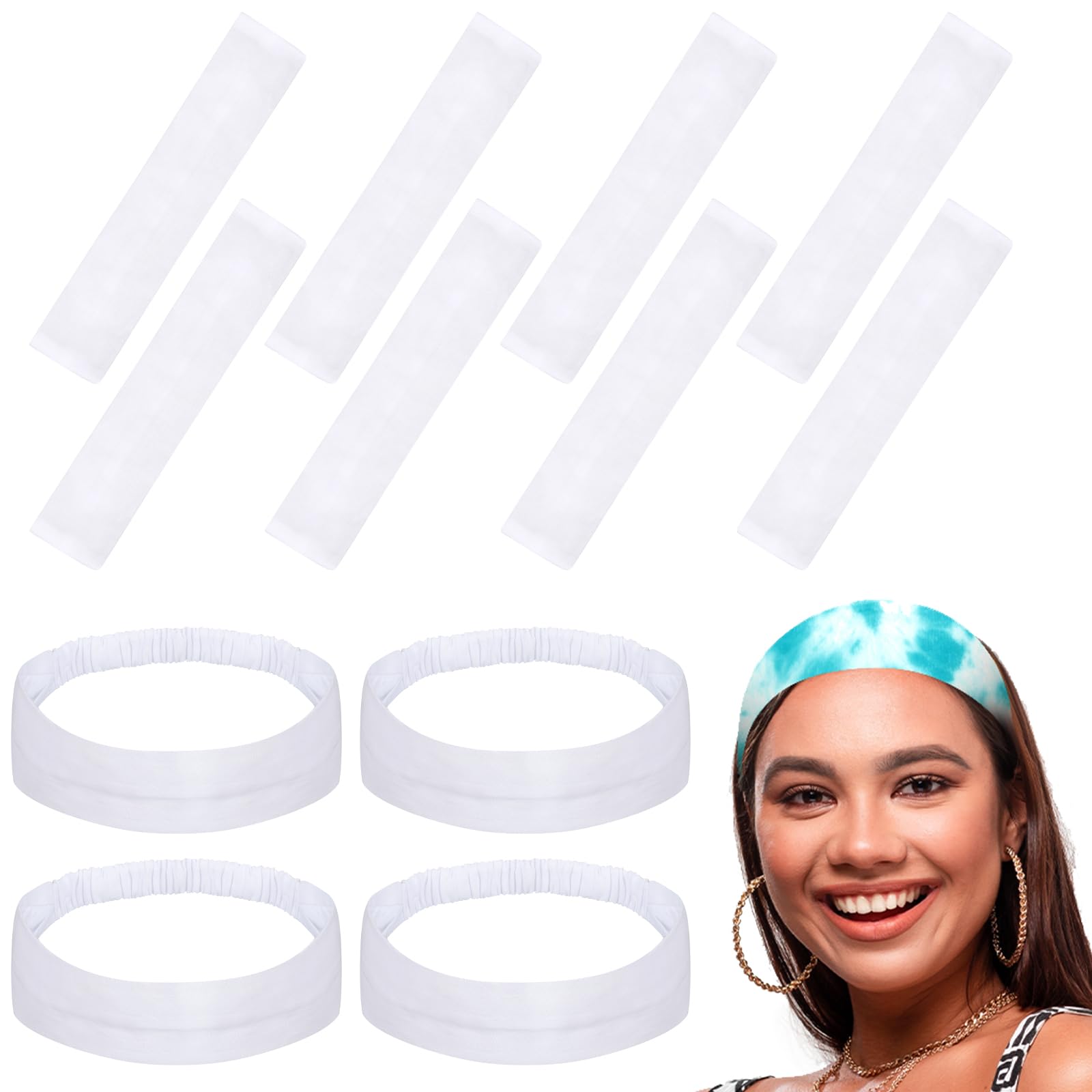 Yunlly 12 Pcs White Headband for Tie Dye Party Supplies Cotton Headbands for Women Tie Dye Elastic Head Bands Stretchy Non Slip White Head Wrap Holder for Accessories