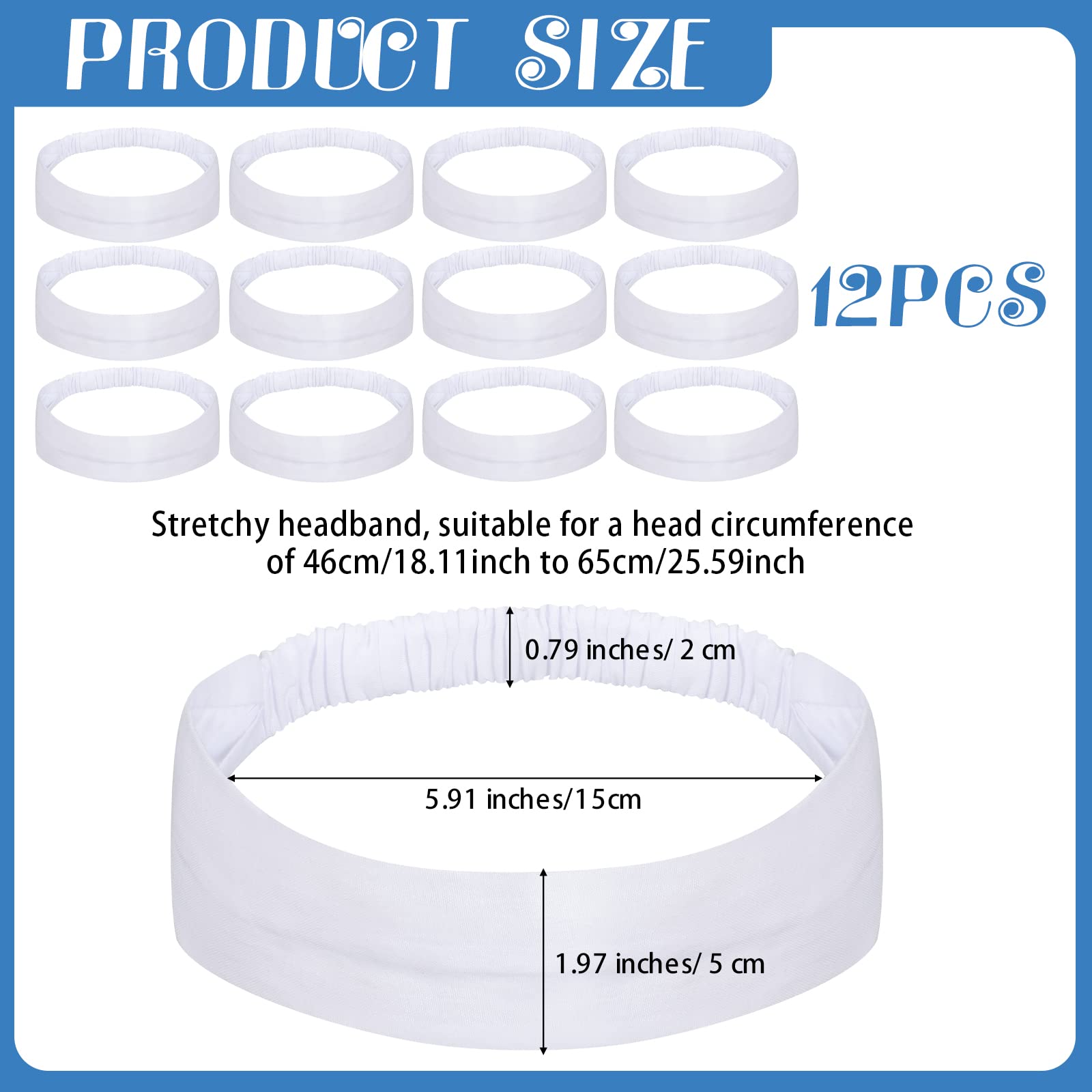 Yunlly 12 Pcs White Headband for Tie Dye Party Supplies Cotton Headbands for Women Tie Dye Elastic Head Bands Stretchy Non Slip White Head Wrap Holder for Accessories