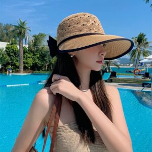 Wide Brim Beach Hats for Women Breathable Sun Hat Bucket Hat Sun Visors Fishing Cap for Travel Picnic Outdoor Summer 2024 Khaki