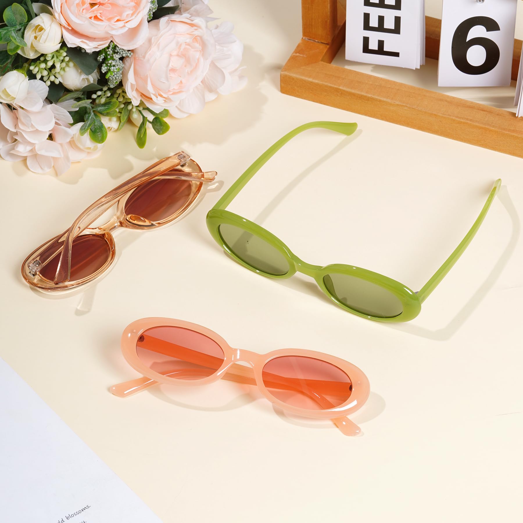 obmwang 6 Pieces Retro Oval Sunglasses for Women Vintage Trendy Narrow Sunglasses 90s Sunglasses Polarized UV400 Protection