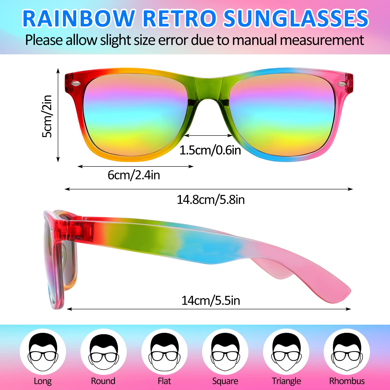 Hifot Heart Shaped Rimless Sunglasses + Rainbow Sunglasses, Festival Party Glasses for Women Men Kids, Gay Pride Sunglasses