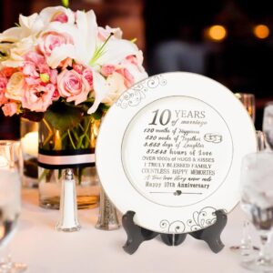 Urllinz 10th Anniversary Plate with Platinum Foil-10 Year Anniversary Wedding Gifts for Her Couples,Happy Tin Anniversary Wedding Gifts for Him,10th Anniversary Ideas Decorations,Ceramic 9 Inch