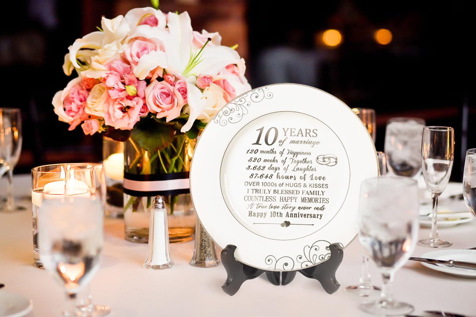 Urllinz 10th Anniversary Plate with Platinum Foil-10 Year Anniversary Wedding Gifts for Her Couples,Happy Tin Anniversary Wedding Gifts for Him,10th Anniversary Ideas Decorations,Ceramic 9 Inch