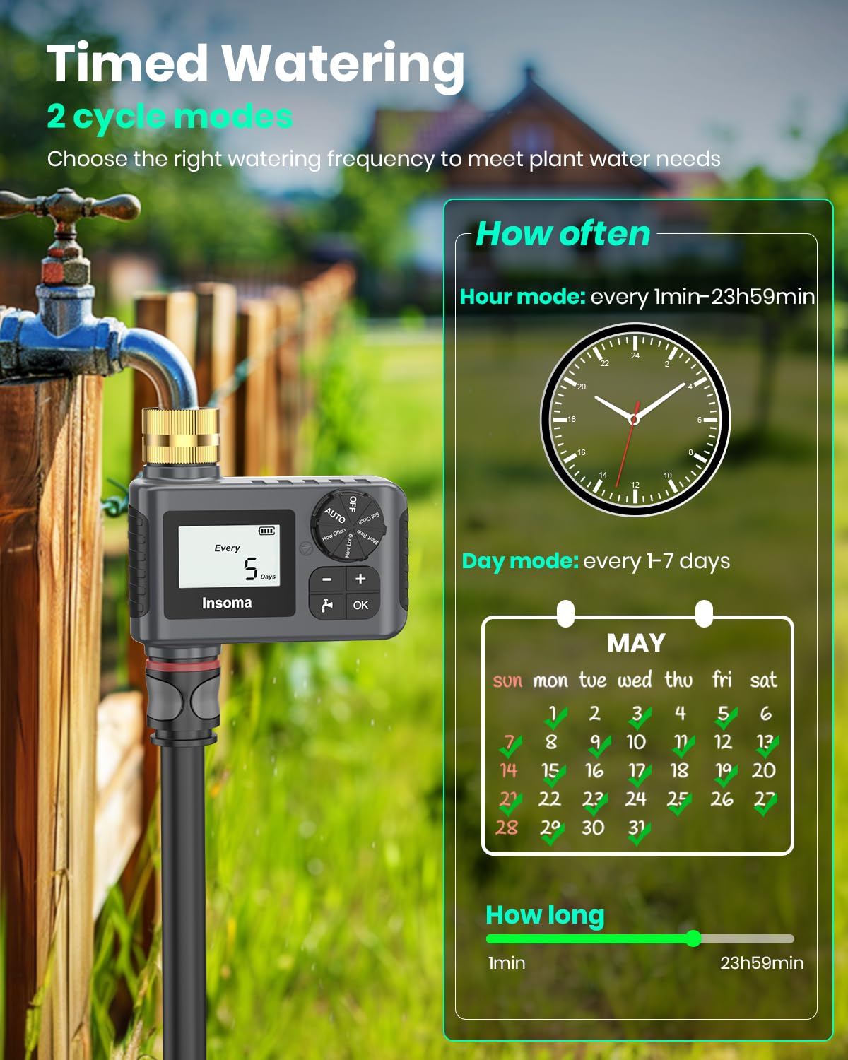 [Upgraded Version] Sprinkler Timer with Brass Swivel, Programmable Water Timer for Outdoor Garden Hose, Hose Timers with Rain Delay/Manual/Auto Mode, Drip Irrigation and Lawn Watering System, 1 Outlet