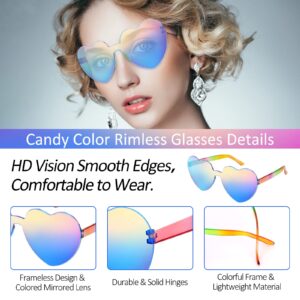 Hifot Heart Shaped Rimless Sunglasses + Rainbow Sunglasses, Festival Party Glasses for Women Men Kids, Gay Pride Sunglasses